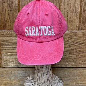 Red baseball hat with Saratoga across front