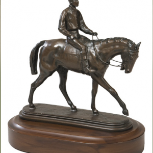 Bronze Jockey on racehorse-wood base