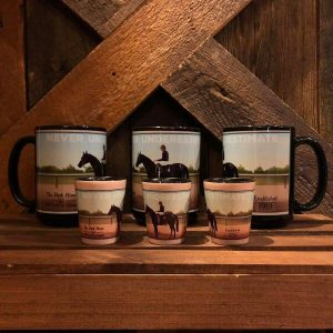 Never Underestimate-black-mugs-shot glasses-dark horse-established 1919