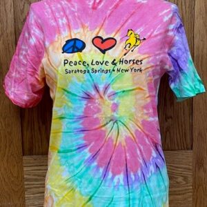 Adult tie dye tee-peace love horses-saratoga springs, new york