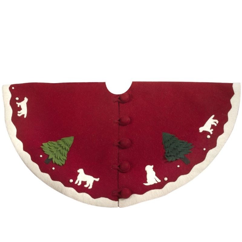 Handmade Christmas Tree Skirt with Dogs in Hand Felted Wool