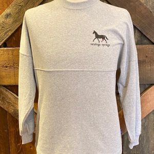spirit jersey- color grey-Dark Horse on left chest- Saratoga Springs under horse