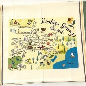 Tea towel- color linen- strips on ends-map of Saratoga Springs New York