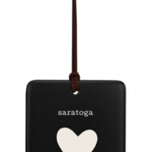 Black ceramic ornament- white heart- saratoga
