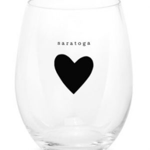 clear glass-black heart-saratoga written above heart