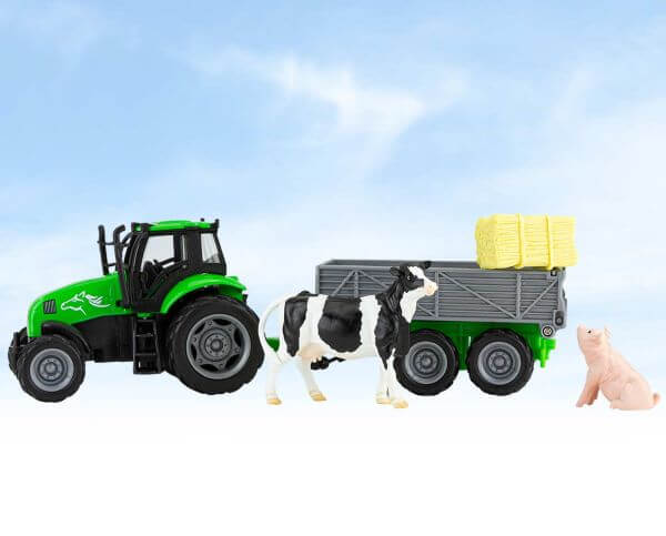breyer-farms-tractor-and-tag-a-long-wagon. Cow-Pig-Bale of Hay included