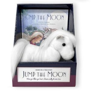 Jump the Moon Hard covered book and white plush pony gift set