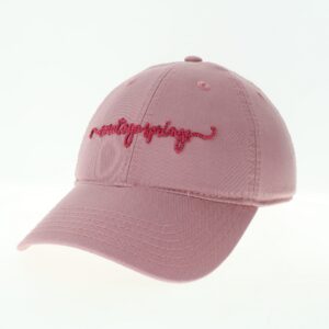 Dusty Rose Baseball Cap with a Darker pink Embroidered script "Saratoga Springs" Across Front. Adult