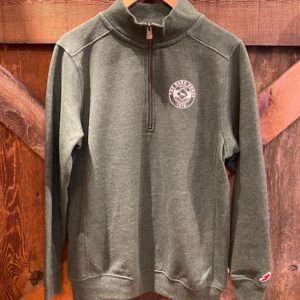 1/4 zip-soft fleece- color hunter green-unisex sweatshirt-crest on left chest-white- Dark Horse-Tradition begins here-1919
