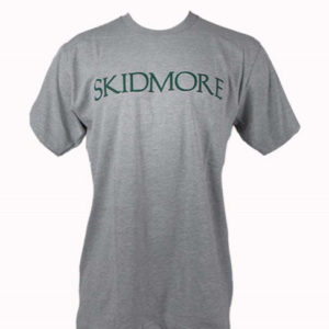 Basic grey t-shirt with Skidmore across chest in green