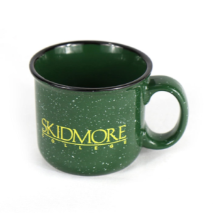 Green Camp Mug- Skidmore College in gold on both sides