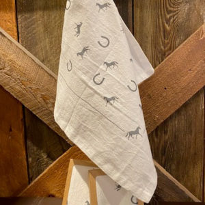 cotton burp cloth- white with small grey horses all over
