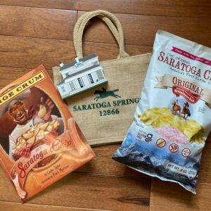 The book George Crum- bag of potato chips-cats meow of Moon Lake and a small tote