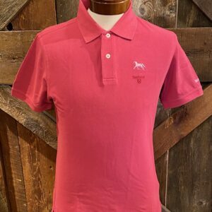 Fuscia Collared Polo- Barbour logo with our Dark Horse logo above on left chest- short sleeves