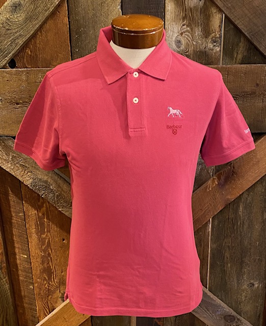 Fuscia Collared Polo- Barbour logo with our Dark Horse logo above on left chest- short sleeves
