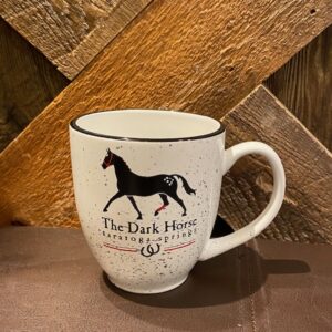 dark horse-bistro mug-black horse-speckled-white- saratoga springs