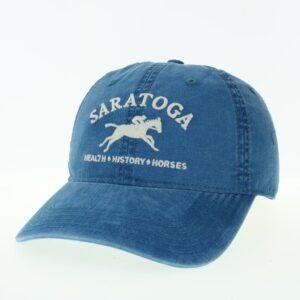 Cotton twill cap-marine-white embroidery- Saratoga-Horse- Health- History- Horses on crown