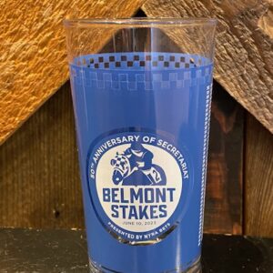 Blue glass- white lettering- Belmont Stakes 2023 glass