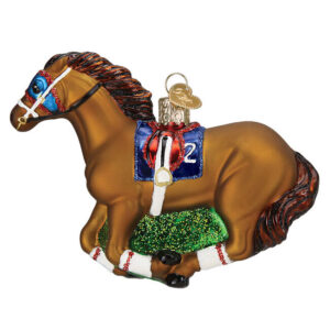 Old world ornament of a brown racehorse