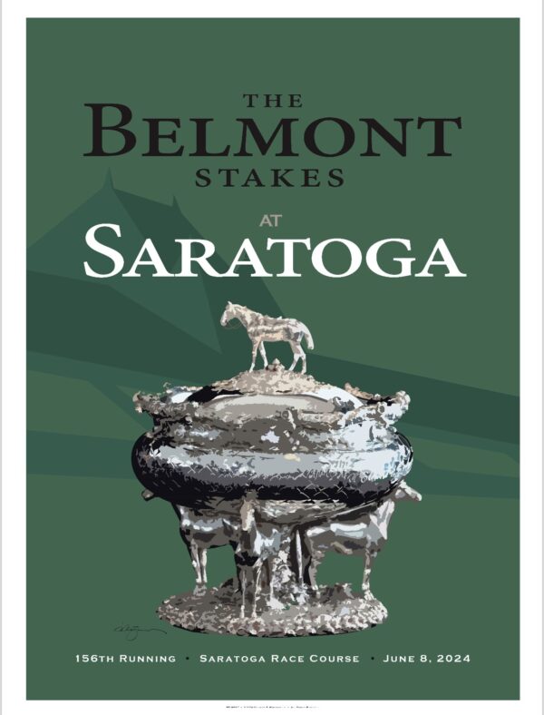 Belmont stakes poster-green background-silver trophy