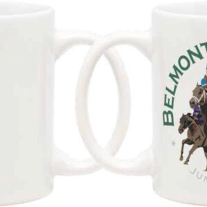 Whit mug-features 3 race horse- Belmont at Saratoga- June 7th 2025