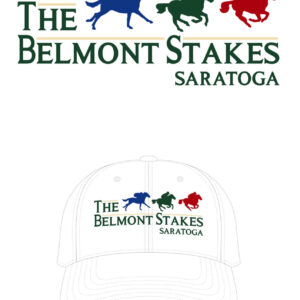 White baseball cap-THE BELMONT STAKES SARATOGA- 3 Horses- blue-green-red