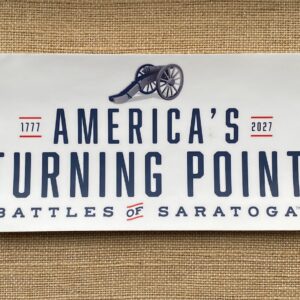 America's Turning Point- 1777-2027- Battles of Saratoga- white sticker- blue letters- red accent