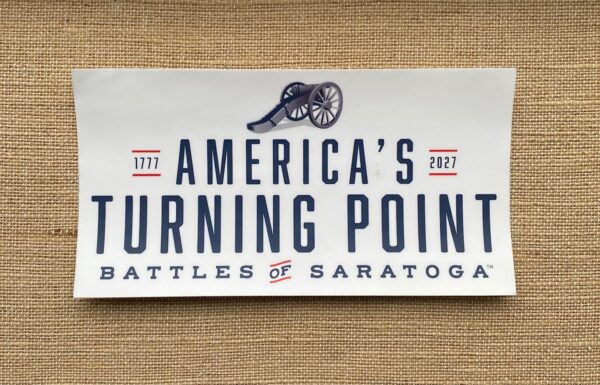 America's Turning Point- 1777-2027- Battles of Saratoga- white sticker- blue letters- red accent