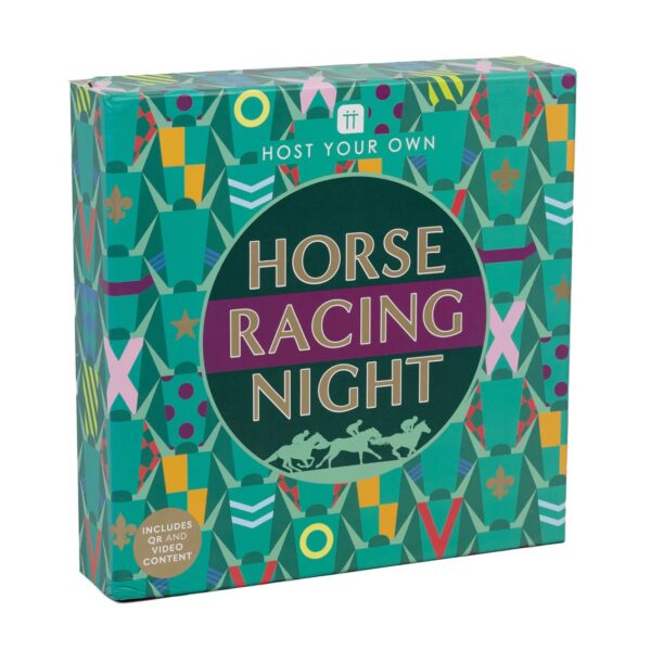 Colorful box with Horse Racing Night in a black circle- center of box