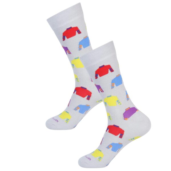 Grey sock-bright assorted jockey silks all over socks