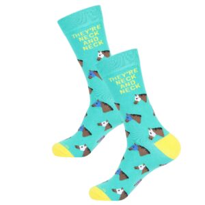 Green socks-horse heads all over socks-toe and heel accented in yellow